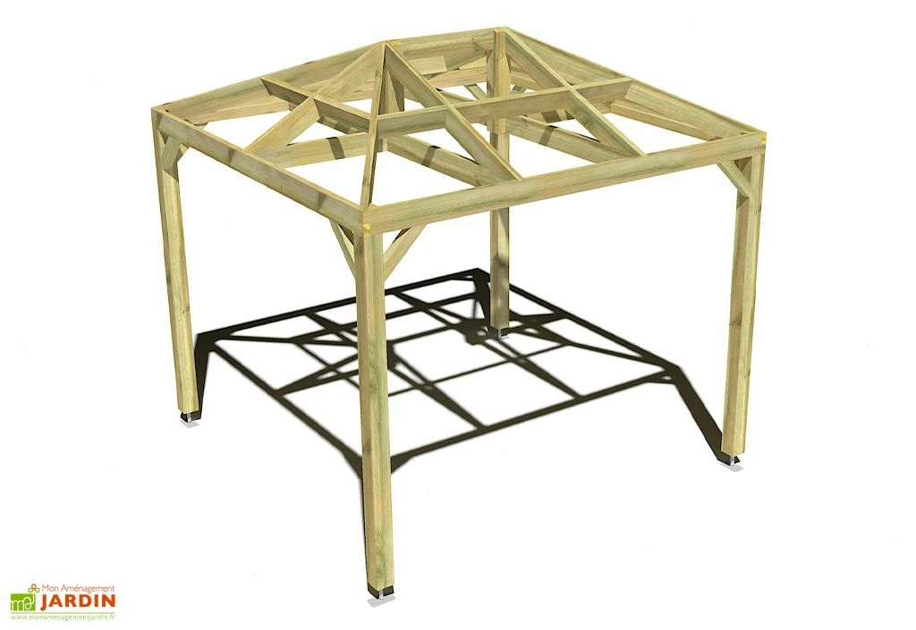 Pergola En Bois Autoportée Traité Autoclave Toit Quatre Pentes - 3 M 3 Pergola En Bois Autoportée Traité Autoclave Toit Quatre Pentes - 3 M