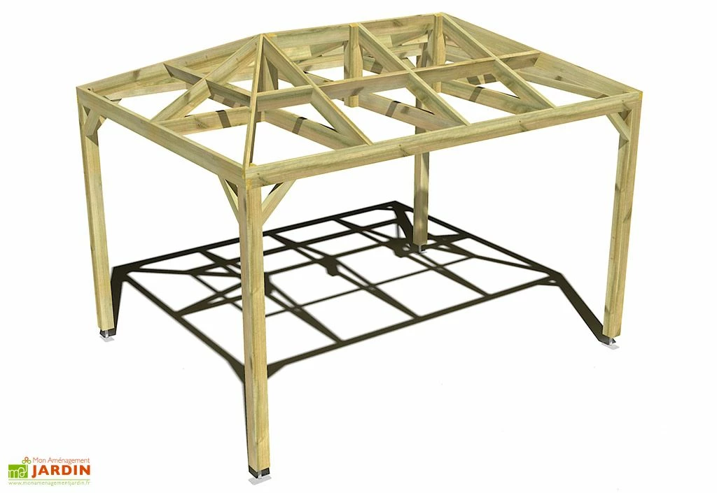 Pergola En Bois Autoportée Traité Autoclave Toit Quatre Pentes - 4 M 3 Pergola En Bois Autoportée Traité Autoclave Toit Quatre Pentes - 4 M