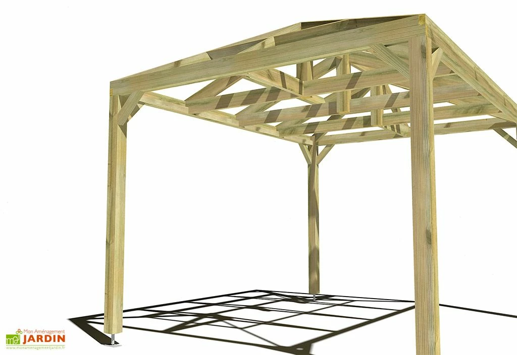 Pergola En Bois Autoportée Traité Autoclave Toit Quatre Pentes - 4 M 4 Pergola En Bois Autoportée Traité Autoclave Toit Quatre Pentes - 4 M – Image 2