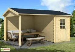 Abri De Jardin En Bois D’épicéa Brut Avec Auvent 12,35 M² – Wibo 300