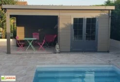 Abri De Jardin Composite Toit Plat + Auvent – Actual 6 X 3 M Effet Teck