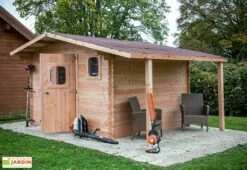 Abri De Jardin En Bois Douglas 28 Mm + Bûcher – 17,20 M² : 3,51 X 4,90 M -MON AMENAGEMENT JARDIN Soldes abri jardin bois douglas bucher 28mm 17m2 dommar habrita