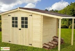 Abri De Jardin En Bois D’Épicéa Brut Avec Bûcher 9 M²
