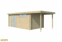 Abri De Jardin Bois D’Épicéa Toit En Acier + Extension Oregon 18 M²
