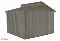 Abri De Jardin En Métal Look Bois Vieilli + Puit De Lumière 7,25 M² -MON AMENAGEMENT JARDIN Soldes abri jardin metal aspect bois vieilli puit lumiere 257x285cm 1