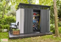 Keter Abri De Jardin PVC Brossium 97 Avec Toit En Monopente -MON AMENAGEMENT JARDIN Soldes abri jardin rangement resine brossium monopente 97 6m2 anti uv ventilation double porte 1