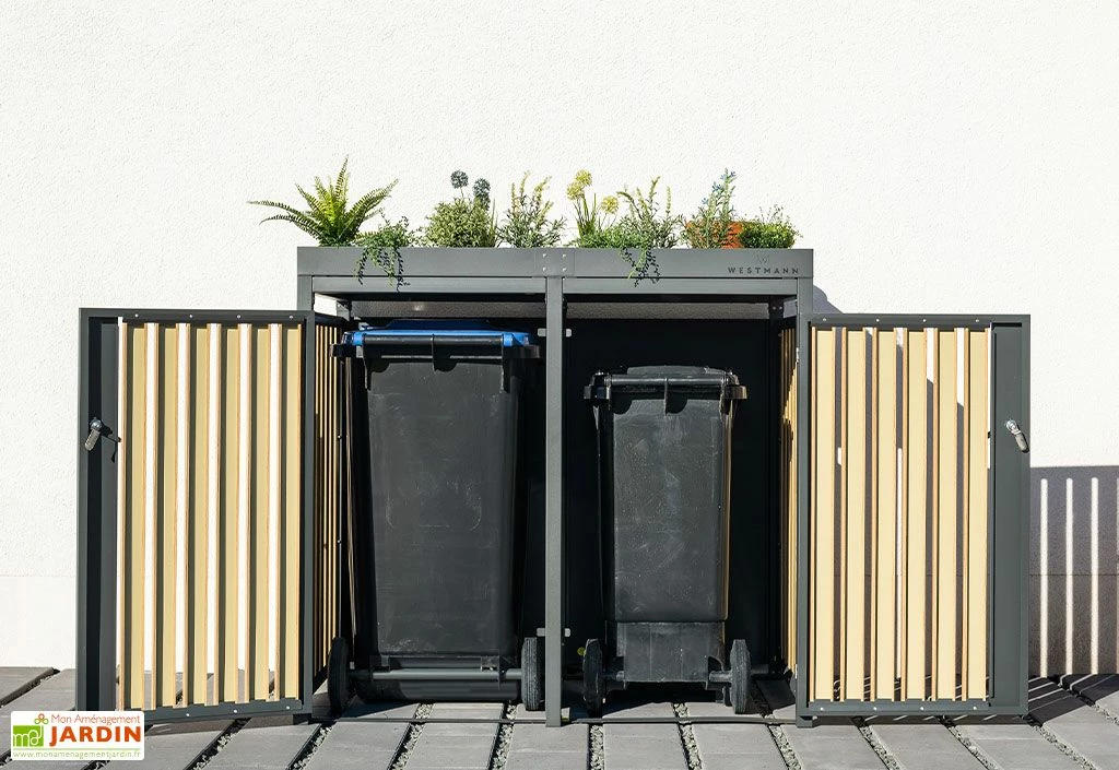 Cache Poubelle Extérieur Double Acier Imitation Bois – 2x 240 Litres 5 Cache Poubelle Extérieur Double Acier Imitation Bois – 2x 240 Litres – Image 3