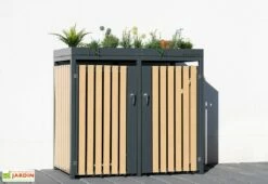 Cache Poubelle Extérieur Double Acier Imitation Bois – 2x 240 Litres