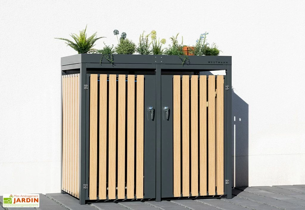 Cache Poubelle Extérieur Double Acier Imitation Bois – 2x 240 Litres 3 Cache Poubelle Extérieur Double Acier Imitation Bois – 2x 240 Litres