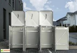 Cache-poubelle Triple En Acier Et Composite Aluminium 209 X 80 X 115 Cm -MON AMENAGEMENT JARDIN Soldes abri poubelle triple acier aluminium ouvert