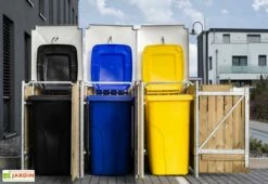 Cache-poubelle Triple En Acier Et Bois De Pin Traité 181 X 63 X 115 Cm -MON AMENAGEMENT JARDIN Soldes abri poubelle triple acier bois hide