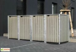 Cache-poubelles En Acier Et Bois De Pin Traité 241 X 63 X 115 Cm -MON AMENAGEMENT JARDIN Soldes abri poubelles acier bois gris
