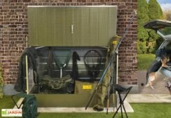 Coffre De Rangement Métal Vélos Vert (196x89x133) -MON AMENAGEMENT JARDIN Soldes abri velo acier galvanise vert trimetals 1