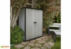 Armoire Haute Brossium En Résine (140 X 73,6 X 170) -MON AMENAGEMENT JARDIN Soldes armoire de jardin haute brossium resine gris 1