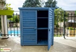 Armoire De Jardin En Bois Lasuré Bleu 87 X 46,5 X 95 Cm