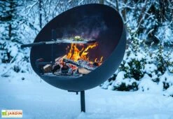 Braséro Barbecue En Acier Lune 100 Cm + Grille De Cuisson -MON AMENAGEMENT JARDIN Soldes brasero barbecue acier noir lune 100cm 3