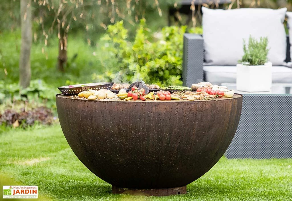 Braséro Barbecue En Acier Boule Oxydé 100 Cm 4 Braséro Barbecue En Acier Boule Oxydé 100 Cm – Image 2