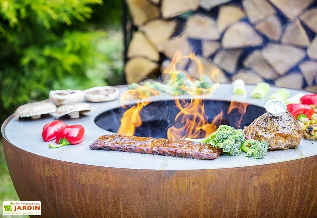 Braséro Barbecue En Acier Boule Oxydé 100 Cm 5 Braséro Barbecue En Acier Boule Oxydé 100 Cm – Image 3