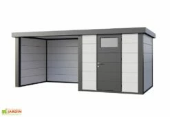 Abri De Jardin En Métal Avec Auvent Lounge – 12,5 M² 10 Abri De Jardin En Métal Avec Auvent Lounge – 12,5 M² -MON AMENAGEMENT JARDIN Soldes cabane jardin auvent gauche lounge gris blanc