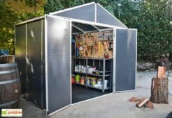Abri De Jardin En Aluminium Et Polycarbonate 227 Cm – Rubicon Anthracite -MON AMENAGEMENT JARDIN Soldes cabane jardin polycarbonate rubicon 8x8 canopia palram