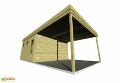 Abri De Jardin En Bois De Pin Traité Avec Auvent Et Plancher – 32,3 M² -MON AMENAGEMENT JARDIN Soldes cabanon jardin bois avec auvent 1