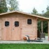 Abri De Jardin En Bois Douglas 28 Mm + Bûcher – 17,20 M² : 3,51 X 4,90 M -MON AMENAGEMENT JARDIN Soldes cabanon jardin bois douglas bucher 28mm 17m2 dommar habrita