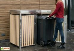 Cache Poubelle Extérieur Double Inox Imitation Bois – 2x 240 Litres 10 Cache Poubelle Extérieur Double Inox Imitation Bois – 2x 240 Litres -MON AMENAGEMENT JARDIN Soldes cache poubelle 2 portes westmann wmhhwtc 51