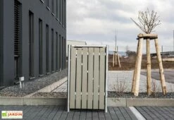 Cache-poubelle Simple En Acier Et Bois De Pin Traité 69 X 80 X 115 Cm -MON AMENAGEMENT JARDIN Soldes cache poubelle acier pin gris 1