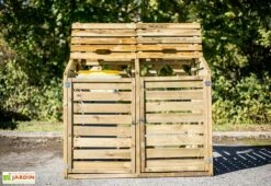 Cache Poubelle Bois Double (150x90x120) -MON AMENAGEMENT JARDIN Soldes cache poubelle bois double abri bois 1