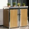 Cache Poubelle Extérieur Double Inox Imitation Bois – 2x 240 Litres -MON AMENAGEMENT JARDIN Soldes cache poubelle decoratif westmann wmhhwtc 51