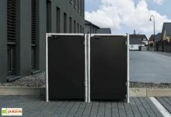 Cache-poubelle Double En Acier Et Composite Aluminium 139 X 80 X 115 Cm 9 Cache-poubelle Double En Acier Et Composite Aluminium 139 X 80 X 115 Cm -MON AMENAGEMENT JARDIN Soldes cache poubelle double acier aluminium noir