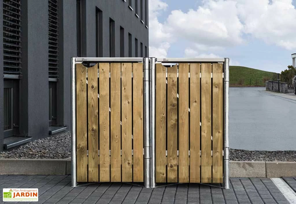Cache-poubelle Double En Acier Et Bois De Pin Traité 120 X 63 X 115 Cm 3 Cache-poubelle Double En Acier Et Bois De Pin Traité 120 X 63 X 115 Cm