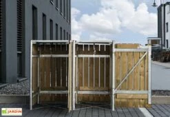 Cache-poubelle Double En Acier Et Bois De Pin Traité 120 X 63 X 115 Cm 8 Cache-poubelle Double En Acier Et Bois De Pin Traité 120 X 63 X 115 Cm -MON AMENAGEMENT JARDIN Soldes cache poubelle double bois ouvert