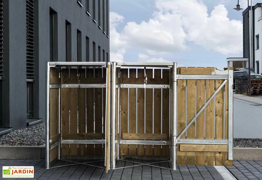 Cache-poubelle Double En Acier Et Bois De Pin Traité 120 X 63 X 115 Cm 5 Cache-poubelle Double En Acier Et Bois De Pin Traité 120 X 63 X 115 Cm – Image 3