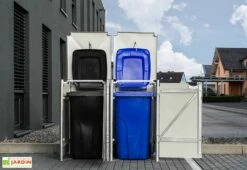 Cache-poubelle Double En Acier Et Composite Aluminium 139 X 80 X 115 Cm 11 Cache-poubelle Double En Acier Et Composite Aluminium 139 X 80 X 115 Cm -MON AMENAGEMENT JARDIN Soldes cache poubelle double metal ouvert
