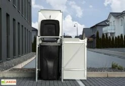 Cache-poubelle Simple En Acier Et Composite Aluminium 69 X 80 X 115 Cm -MON AMENAGEMENT JARDIN Soldes cache poubelle ouvert 240l noir