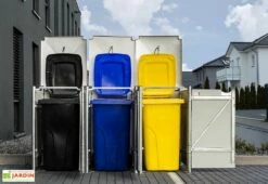 Cache-poubelle Triple En Acier Et Composite Aluminium 181 X 63 X 115 Cm -MON AMENAGEMENT JARDIN Soldes cache poubelle triple acier aluminium ouvert