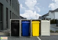 Cache-poubelle Triple En Acier Et Composite Aluminium 209 X 80 X 115 Cm -MON AMENAGEMENT JARDIN Soldes cache poubelle triple acier aluminium ouvert 1