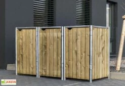 Cache-poubelle Triple En Acier Et Bois De Pin Traité 181 X 63 X 115 Cm