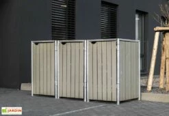 Cache-poubelle Triple En Acier Et Bois De Pin Traité 209 X 80 X 115 Cm -MON AMENAGEMENT JARDIN Soldes cache poubelle triple acier pin gris