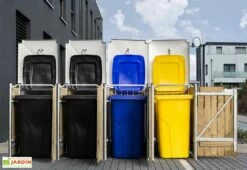 Cache-poubelles En Acier Et Bois De Pin Traité 241 X 63 X 115 Cm -MON AMENAGEMENT JARDIN Soldes cache poubelles acier bois ouvert