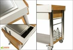 Chariot Pour Cuisine Extérieure Aluminium Et Teck ServeBoy Duo Unico -MON AMENAGEMENT JARDIN Soldes chariot teck aluminium cuisine exterieure indu plus servboy 1