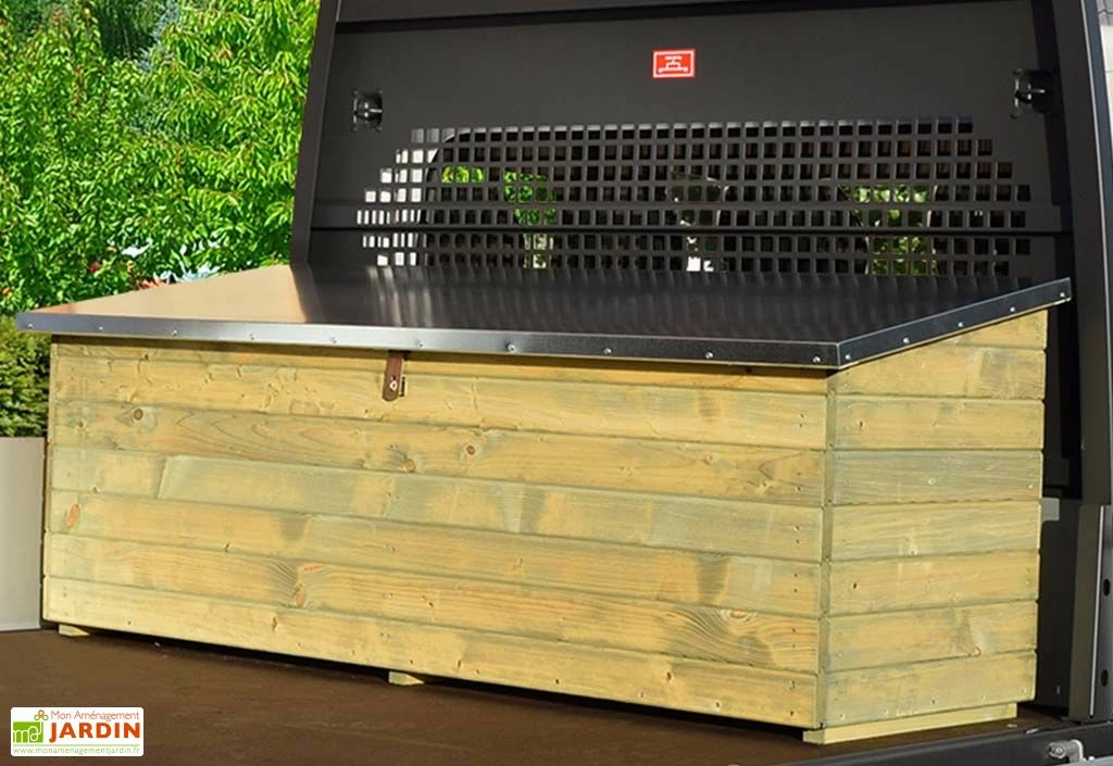 Coffre De Jardin En Bois De Pin Traité Et Tôle Galvanisée 78 X 188 Cm 4 Coffre De Jardin En Bois De Pin Traité Et Tôle Galvanisée 78 X 188 Cm – Image 2