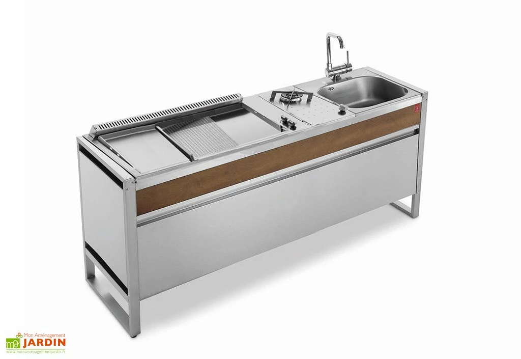 Cuisine Extérieure En Inox Avec Plancha à Gaz + Feu à Gaz + évier + Mitigeur Oasi 205C 3 Cuisine Extérieure En Inox Avec Plancha à Gaz + Feu à Gaz + évier + Mitigeur Oasi 205C