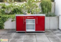 Cuisine Extérieure Avec Réfrigérateur Et évier – MO 150 S -MON AMENAGEMENT JARDIN Soldes cuisine exterieure rouge ouverte 1 porte