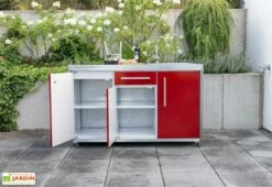 Cuisine Extérieure Avec évier, Réfrigérateur, Plaque à Induction – MO 150 S -MON AMENAGEMENT JARDIN Soldes cuisine exterieure rouge ouverte 2 portes