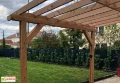 Pergola Adossée En Bois Douglas - L : 4,00 M – Occitanie 2 Poteaux -MON AMENAGEMENT JARDIN Soldes details pergola adossee bois douglas toit plat cpbf