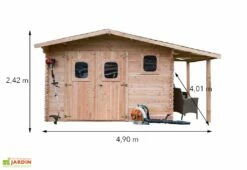 Abri De Jardin En Bois Douglas 28 Mm + Bûcher – 19,65 M² : 4,01 X 4,90 M -MON AMENAGEMENT JARDIN Soldes dimensions abri bois douglas bucher 28mm 20m2 dommar habrita