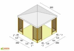 Tonnelle De Jardin En Bois Autoclave Et Toile PVC – Fox 9 M² -MON AMENAGEMENT JARDIN Soldes dimensions pergola bois pvc