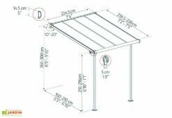 Pergola Adossée En Aluminium Et Polycarbonate 224 Cm – Sierra -MON AMENAGEMENT JARDIN Soldes dimensions pergola sierra 2x2 canopia palram